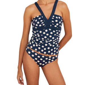 Boden Corsica V-Neck Polka Dot Tankini Top in Marine Blue - 12
